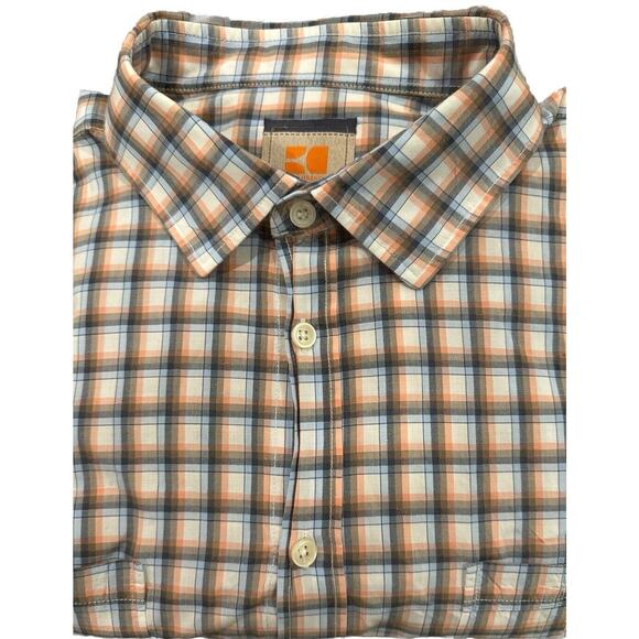 Hugo Boss Orange Mens Button Down Shirt Sz XL Checkered Blue /Orange Designer - Picture 1 of 9